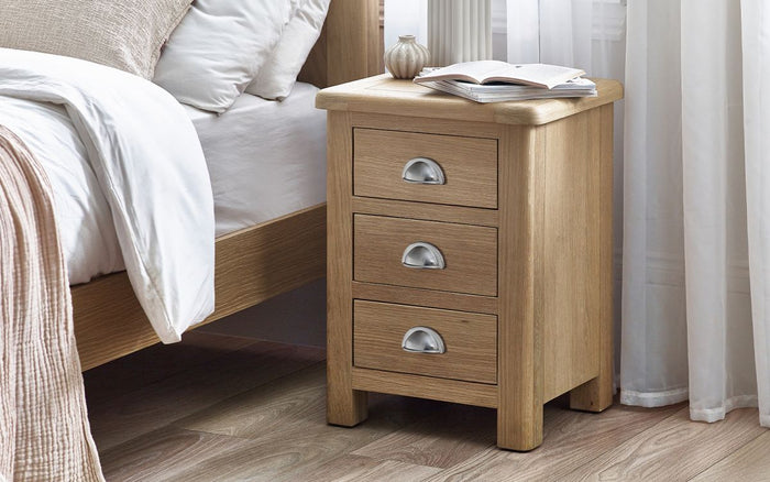 Julian Bowen Memphis Limed Oak 3 Drawer Bedside Table