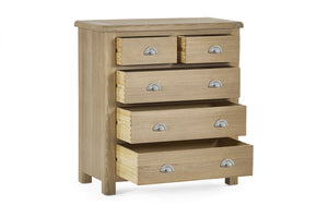 Julian Bowen Memphis Limed Oak 3 + 2 Drawer Chest Doors Open-Better Bed Company