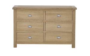 Julian Bowen Memphis Limed Oak 6 Drawer Wide Chest From Front White Back Ground-Better Bed Company