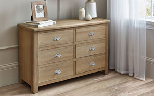 Julian Bowen Memphis Limed Oak 6 Drawer Wide Chest Half Round Handles-Better Bed Company