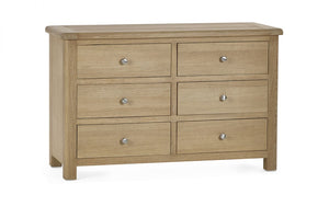 Julian Bowen Memphis Limed Oak 6 Drawer Wide Chest Round Handles From Side-Better Bed Company