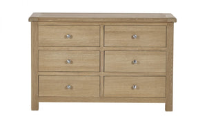 Julian Bowen Memphis Limed Oak 6 Drawer Wide Chest Round Handles From Front-Better Bed Company