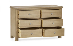 Julian Bowen Memphis Limed Oak 6 Drawer Wide Chest Drawers From Front Open-Better Bed Company