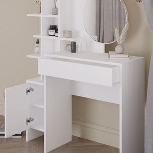 GFW Freyja Dressing Table White Drawer And Cupboard Pulled Out-Better Bed Company