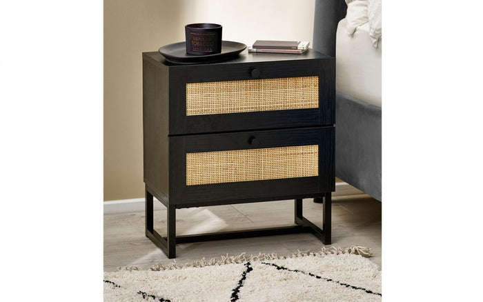 Julian Bowen Padstow 2 Drawer Bedside Table - Black