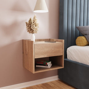 GFW Harmony Wall Mounted Pair Of Bedside Tables Oak-Better Bed Company 