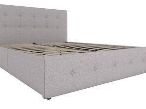 Dorel Home Rose Upholstered Linen Bed With Storage From Front With Tuft Close Up-Better Bed Company
