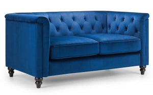 Julian Bowen Sandringham 2 Seater Sofa Blue Velvet From Side-Better Bed Company 