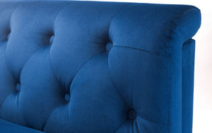 Julian Bowen Sandringham 2 Seater Sofa Blue Velvet Button Detail Close Up -Better Bed Company 