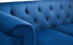 Julian Bowen Sandringham 2 Seater Sofa Blue Velvet Back And Seat Close Up-Better Bed Company 
