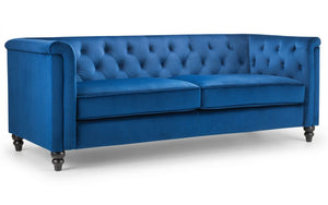 Julian Bowen Sandringham 3 Seater Sofa Blue Velvet From The Side-Better Bed Company