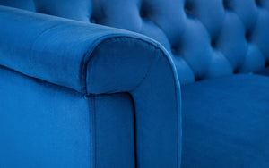 Julian Bowen Sandringham 3 Seater Sofa Blue Velvet Arm Close Up-Better Bed Company