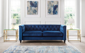 Julian Bowen Sandringham 3 Seater Sofa Blue Velvet-Better Bed Company 