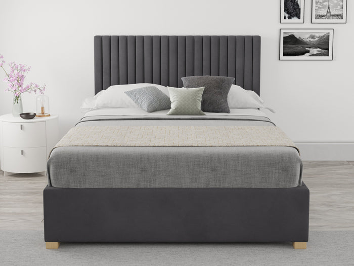 Better Glossop Steel Grey Velvet Ottoman Bed